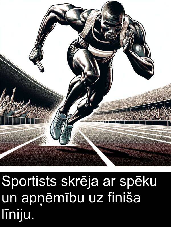 finiša: Sportists skrēja ar spēku un apņēmību uz finiša līniju.