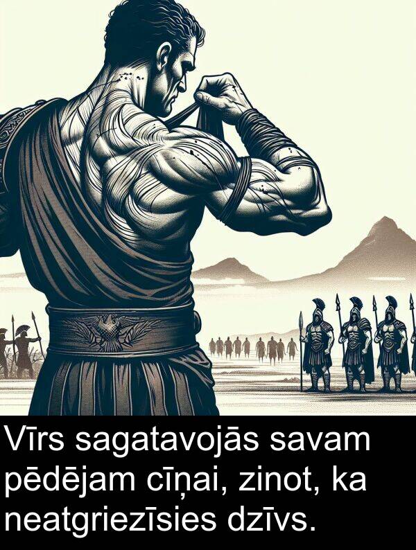 sagatavojās: Vīrs sagatavojās savam pēdējam cīņai, zinot, ka neatgriezīsies dzīvs.