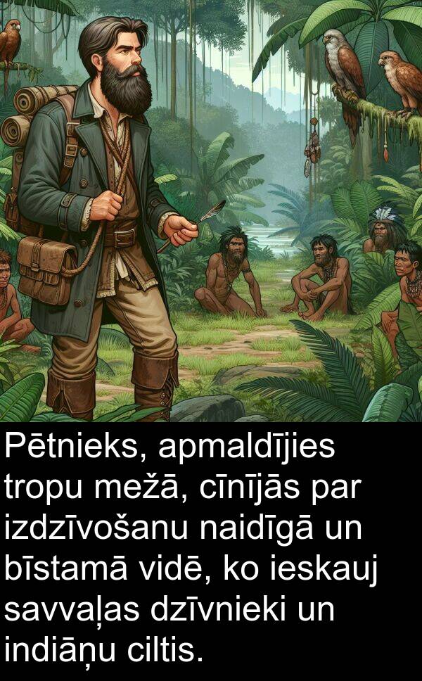 naidīgā: Pētnieks, apmaldījies tropu mežā, cīnījās par izdzīvošanu naidīgā un bīstamā vidē, ko ieskauj savvaļas dzīvnieki un indiāņu ciltis.