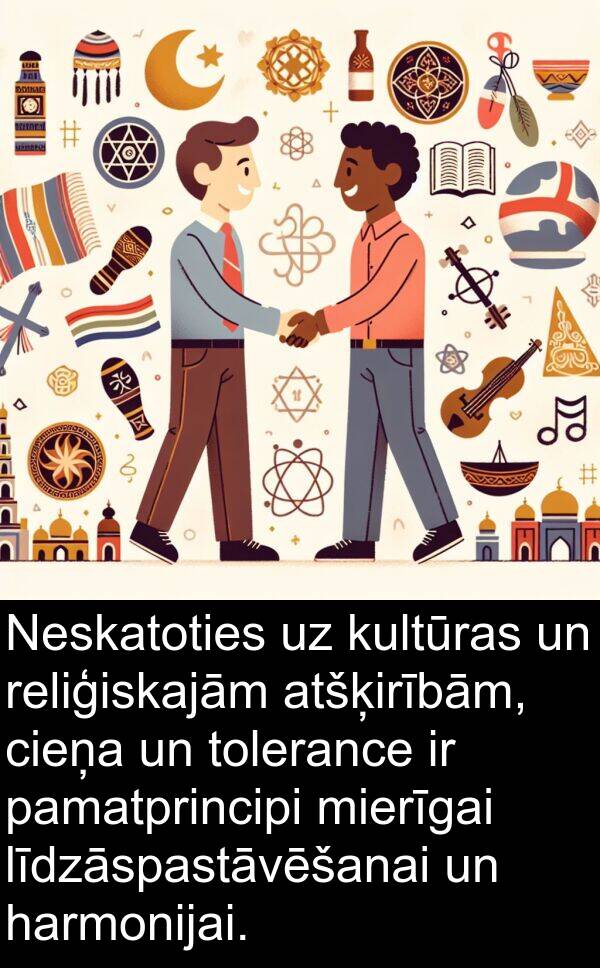 kultūras: Neskatoties uz kultūras un reliģiskajām atšķirībām, cieņa un tolerance ir pamatprincipi mierīgai līdzāspastāvēšanai un harmonijai.
