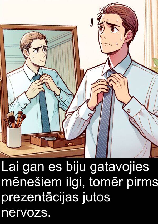 jutos: Lai gan es biju gatavojies mēnešiem ilgi, tomēr pirms prezentācijas jutos nervozs.