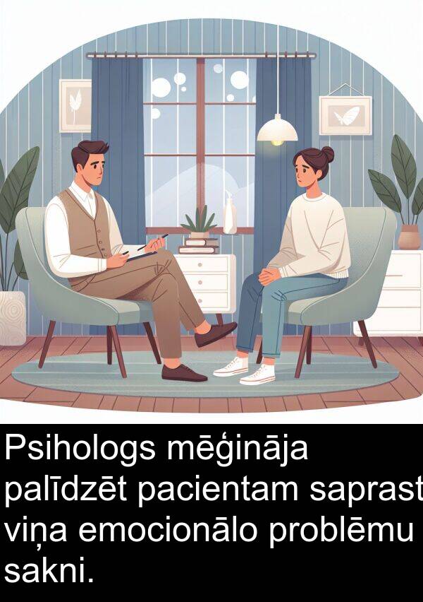 pacientam: Psihologs mēģināja palīdzēt pacientam saprast viņa emocionālo problēmu sakni.