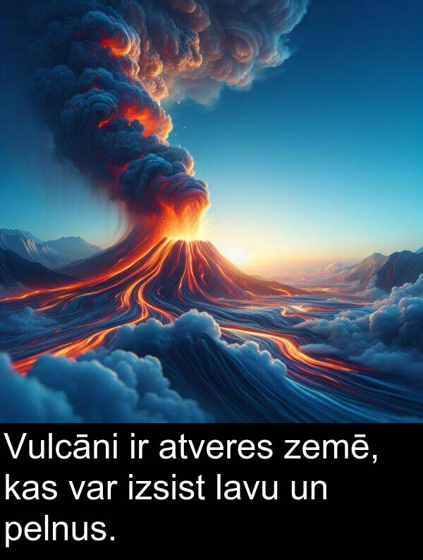 zemē: Vulcāni ir atveres zemē, kas var izsist lavu un pelnus.