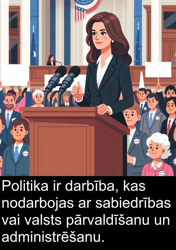 administrēšanu: Politika ir darbība, kas nodarbojas ar sabiedrības vai valsts pārvaldīšanu un administrēšanu.