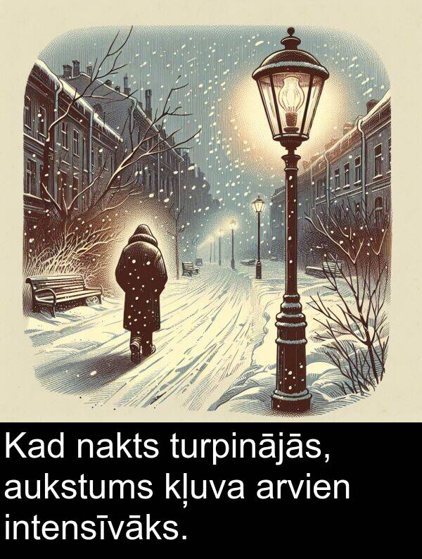 nakts: Kad nakts turpinājās, aukstums kļuva arvien intensīvāks.