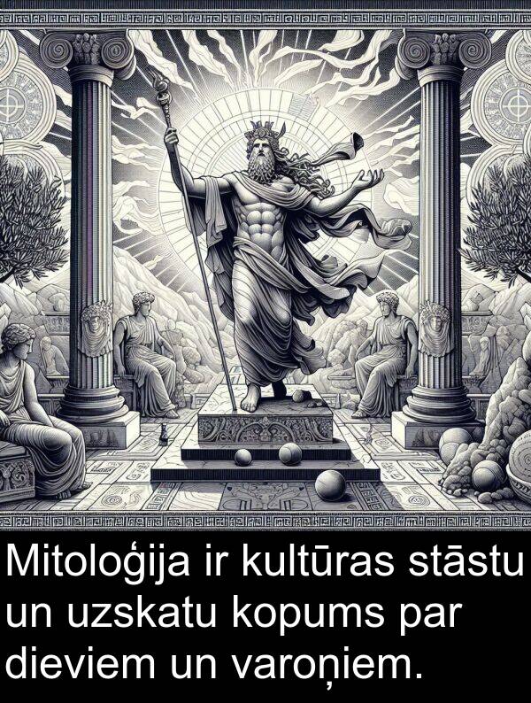 kultūras: Mitoloģija ir kultūras stāstu un uzskatu kopums par dieviem un varoņiem.