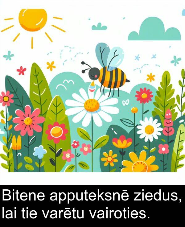 vairoties: Bitene apputeksnē ziedus, lai tie varētu vairoties.