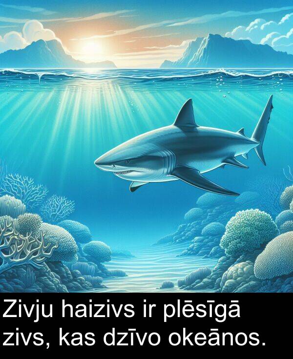 plēsīgā: Zivju haizivs ir plēsīgā zivs, kas dzīvo okeānos.