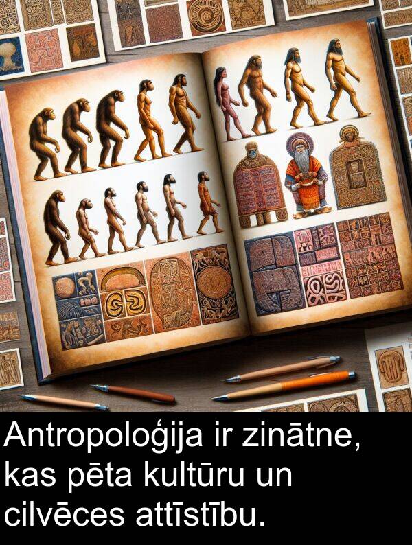 kultūru: Antropoloģija ir zinātne, kas pēta kultūru un cilvēces attīstību.