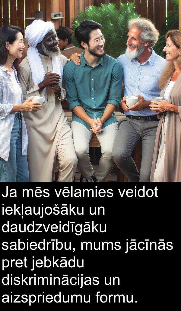 sabiedrību: Ja mēs vēlamies veidot iekļaujošāku un daudzveidīgāku sabiedrību, mums jācīnās pret jebkādu diskriminācijas un aizspriedumu formu.