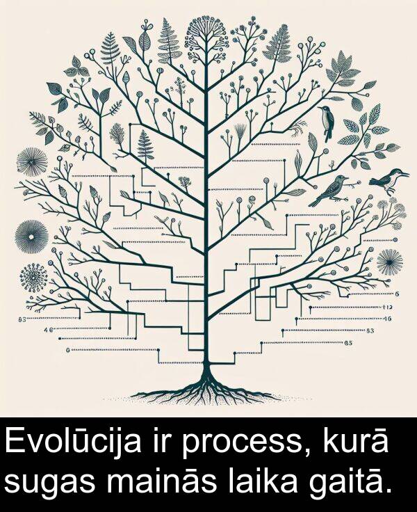 kurā: Evolūcija ir process, kurā sugas mainās laika gaitā.
