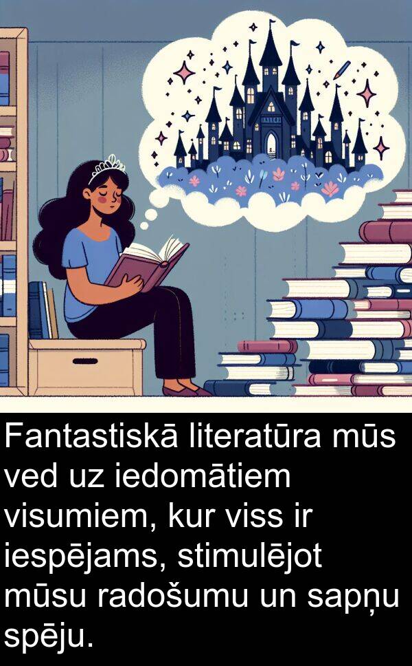 kur: Fantastiskā literatūra mūs ved uz iedomātiem visumiem, kur viss ir iespējams, stimulējot mūsu radošumu un sapņu spēju.