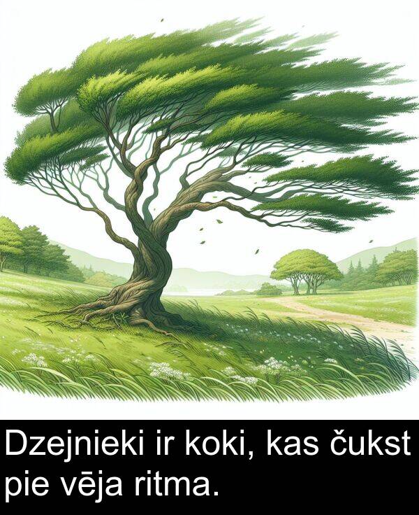 koki: Dzejnieki ir koki, kas čukst pie vēja ritma.