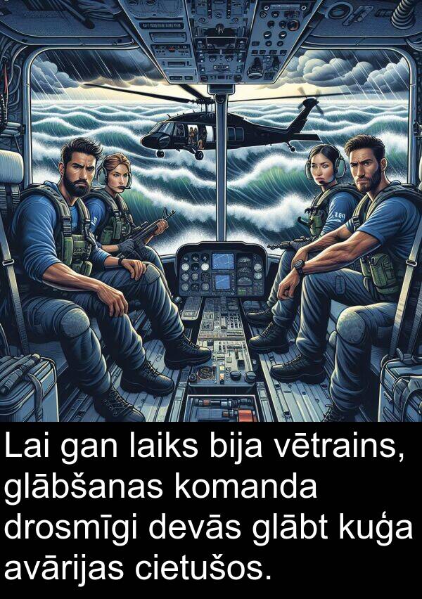 kuģa: Lai gan laiks bija vētrains, glābšanas komanda drosmīgi devās glābt kuģa avārijas cietušos.