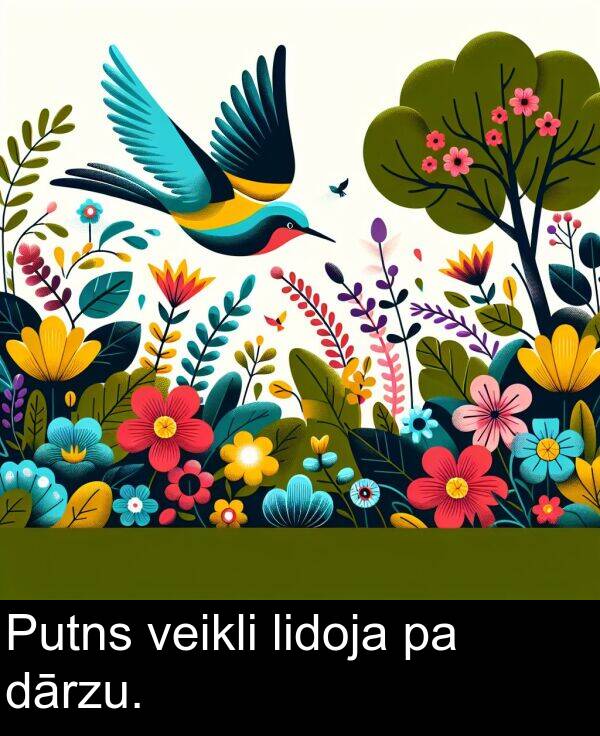 lidoja: Putns veikli lidoja pa dārzu.