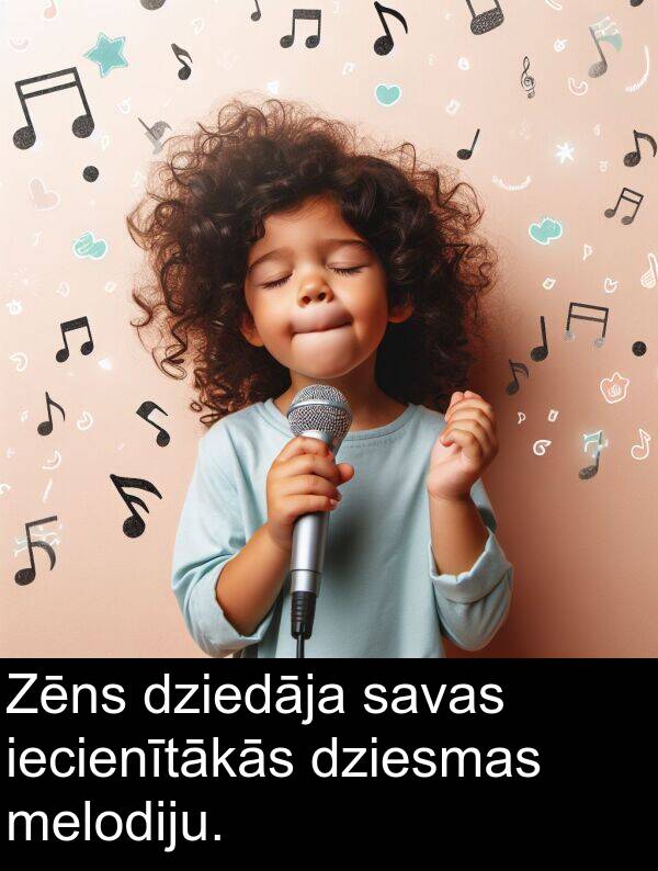 iecienītākās: Zēns dziedāja savas iecienītākās dziesmas melodiju.