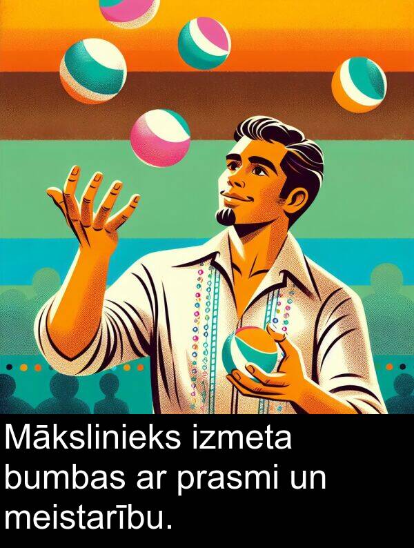 bumbas: Mākslinieks izmeta bumbas ar prasmi un meistarību.
