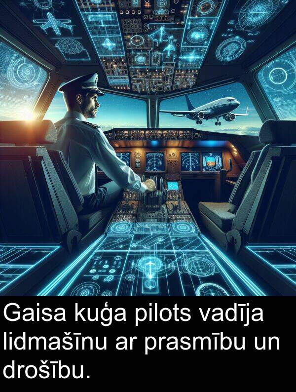 kuģa: Gaisa kuģa pilots vadīja lidmašīnu ar prasmību un drošību.