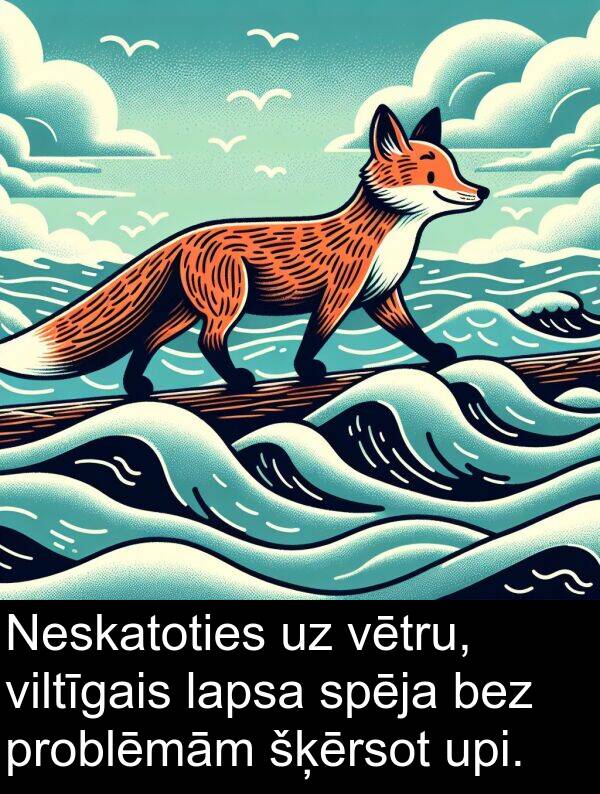 upi: Neskatoties uz vētru, viltīgais lapsa spēja bez problēmām šķērsot upi.