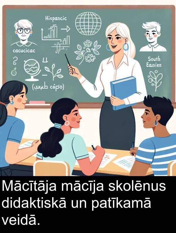 patīkamā: Mācītāja mācīja skolēnus didaktiskā un patīkamā veidā.