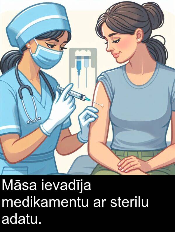 adatu: Māsa ievadīja medikamentu ar sterilu adatu.