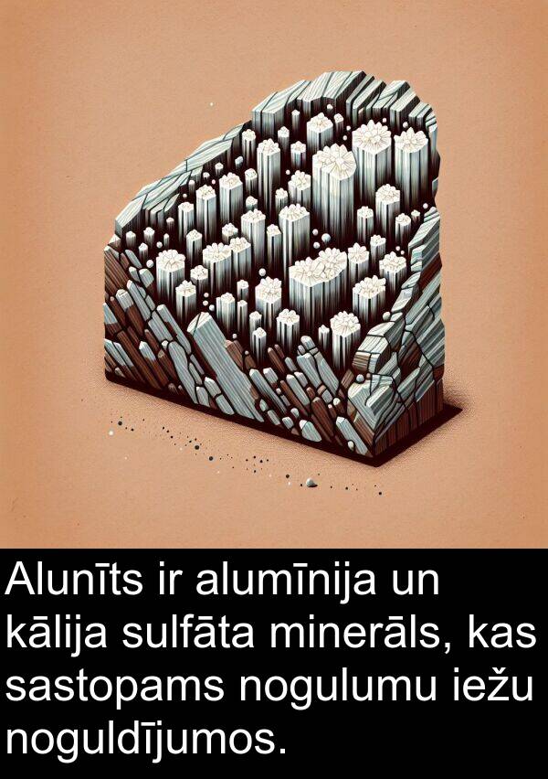sulfāta: Alunīts ir alumīnija un kālija sulfāta minerāls, kas sastopams nogulumu iežu noguldījumos.