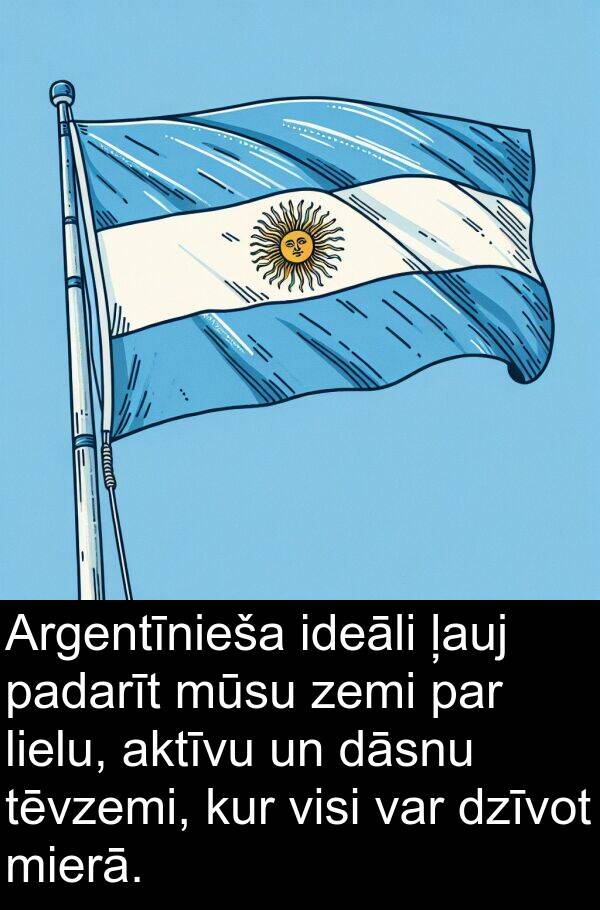 kur: Argentīnieša ideāli ļauj padarīt mūsu zemi par lielu, aktīvu un dāsnu tēvzemi, kur visi var dzīvot mierā.