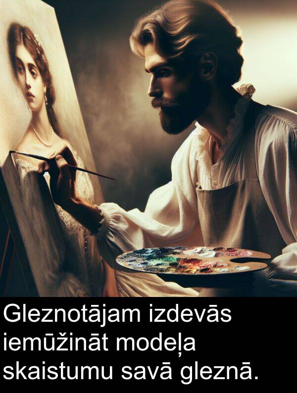 iemūžināt: Gleznotājam izdevās iemūžināt modeļa skaistumu savā gleznā.