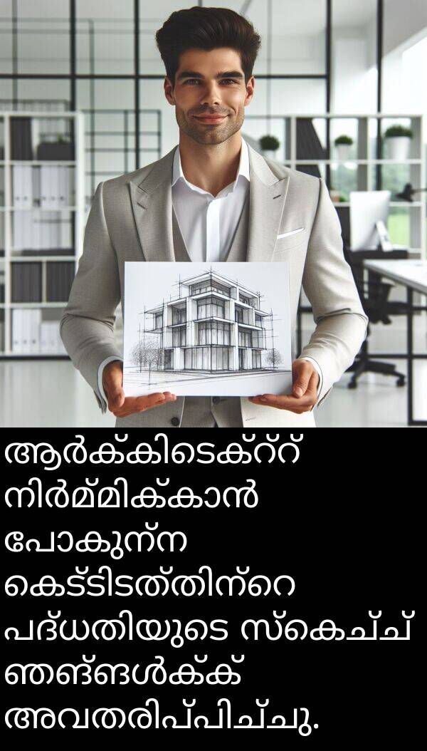 പോകുന്ന: ആർക്കിടെക്റ്റ് നിർമ്മിക്കാൻ പോകുന്ന കെട്ടിടത്തിന്റെ പദ്ധതിയുടെ സ്കെച്ച് ഞങ്ങൾക്ക് അവതരിപ്പിച്ചു.