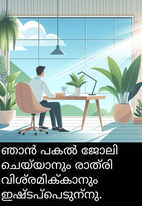 ഇഷ്ടപ്പെടുന്നു: ഞാൻ പകൽ ജോലി ചെയ്യാനും രാത്രി വിശ്രമിക്കാനും ഇഷ്ടപ്പെടുന്നു.