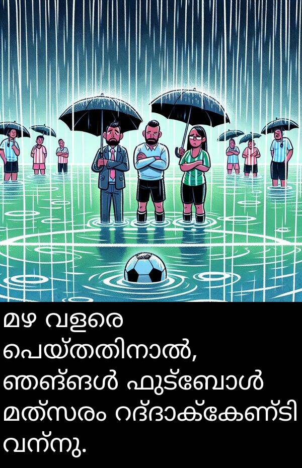 വന്നു: മഴ വളരെ പെയ്തതിനാൽ, ഞങ്ങൾ ഫുട്ബോൾ മത്സരം റദ്ദാക്കേണ്ടി വന്നു.