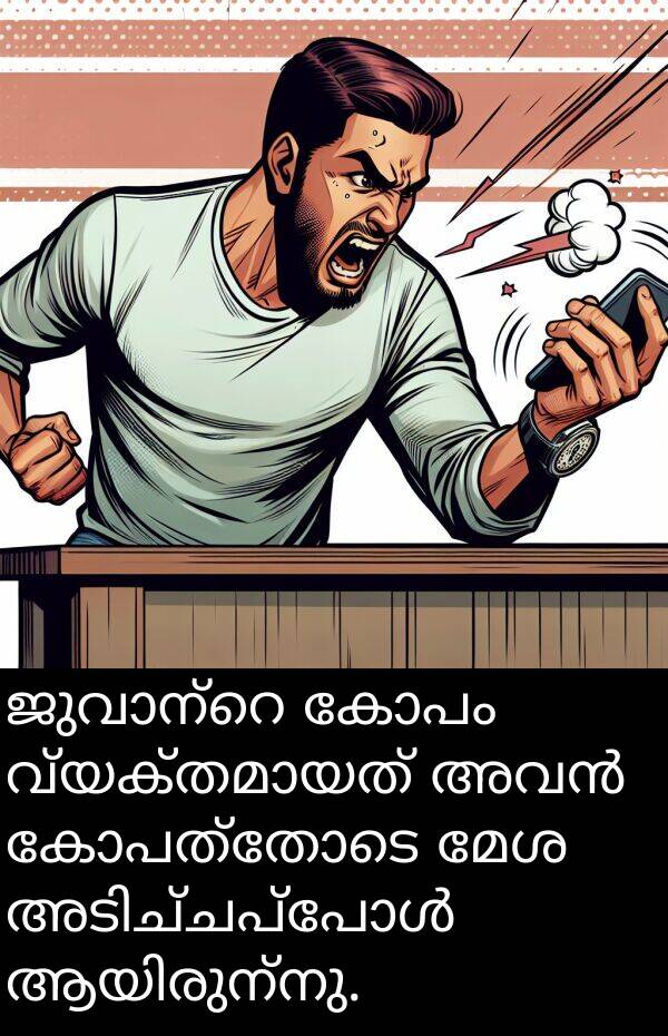 കോപം: ജുവാന്റെ കോപം വ്യക്തമായത് അവൻ കോപത്തോടെ മേശ അടിച്ചപ്പോൾ ആയിരുന്നു.