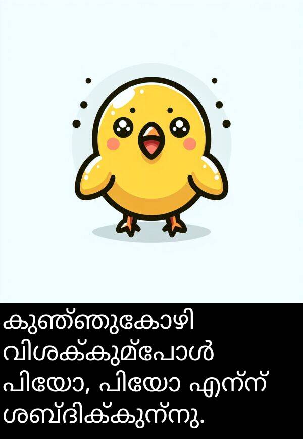 എന്ന്: കുഞ്ഞുകോഴി വിശക്കുമ്പോൾ പിയോ, പിയോ എന്ന് ശബ്ദിക്കുന്നു.