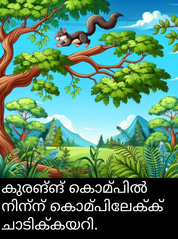 കുരങ്ങ്: കുരങ്ങ് കൊമ്പിൽ നിന്ന് കൊമ്പിലേക്ക് ചാടിക്കയറി.