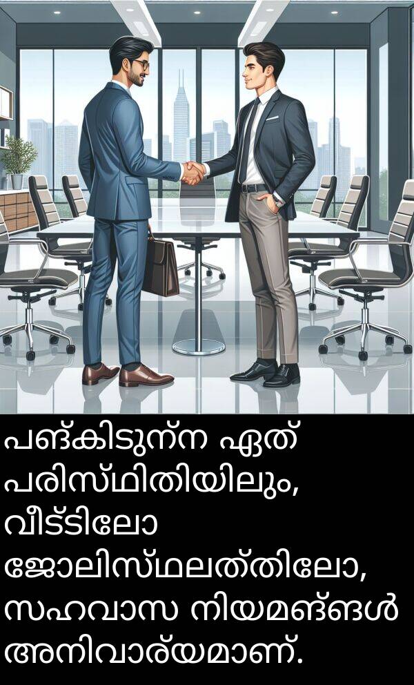 ഏത്: പങ്കിടുന്ന ഏത് പരിസ്ഥിതിയിലും, വീട്ടിലോ ജോലിസ്ഥലത്തിലോ, സഹവാസ നിയമങ്ങൾ അനിവാര്യമാണ്.