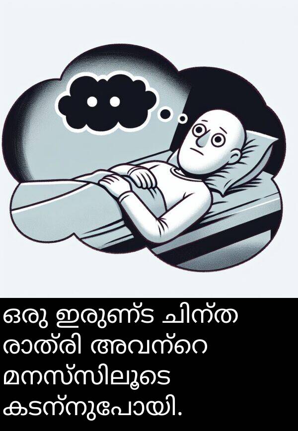 ഇരുണ്ട: ഒരു ഇരുണ്ട ചിന്ത രാത്രി അവന്റെ മനസ്സിലൂടെ കടന്നുപോയി.