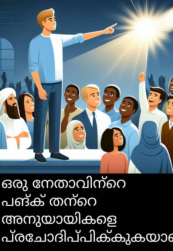 പങ്ക്: ഒരു നേതാവിന്റെ പങ്ക് തന്റെ അനുയായികളെ പ്രചോദിപ്പിക്കുകയാണ്.