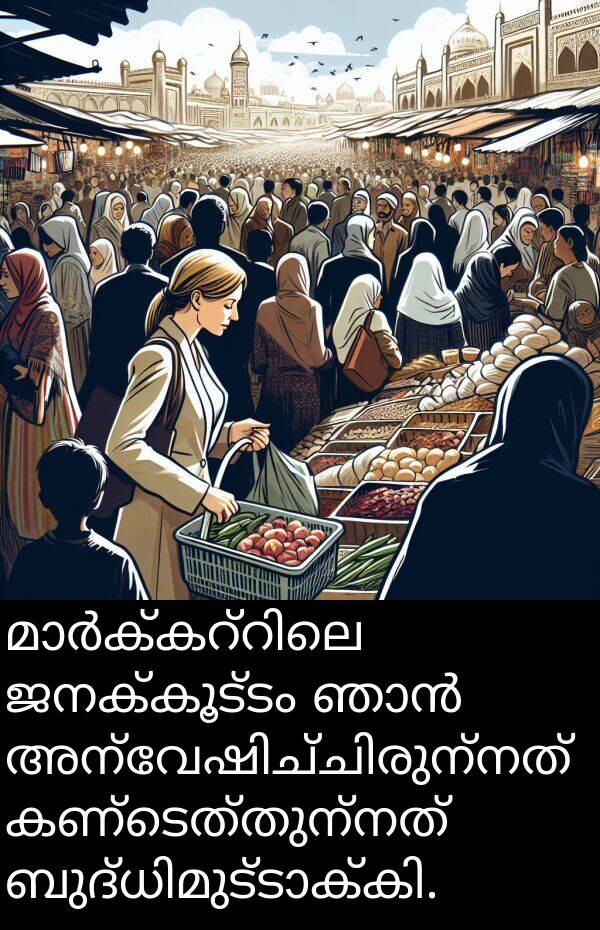 ജനക്കൂട്ടം: മാർക്കറ്റിലെ ജനക്കൂട്ടം ഞാൻ അന്വേഷിച്ചിരുന്നത് കണ്ടെത്തുന്നത് ബുദ്ധിമുട്ടാക്കി.