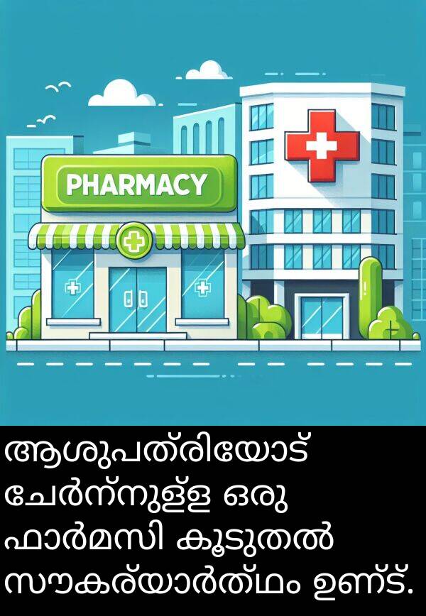 ഉണ്ട്: ആശുപത്രിയോട് ചേർന്നുള്ള ഒരു ഫാർമസി കൂടുതൽ സൗകര്യാർത്ഥം ഉണ്ട്.