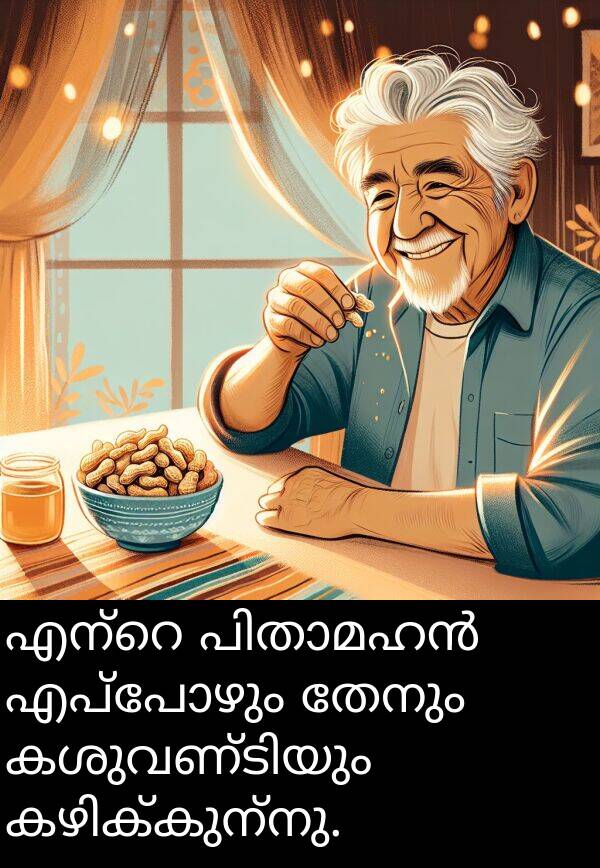 എപ്പോഴും: എന്റെ പിതാമഹൻ എപ്പോഴും തേനും കശുവണ്ടിയും കഴിക്കുന്നു.