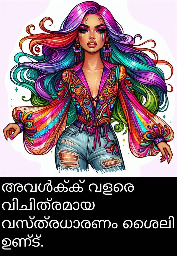 ഉണ്ട്: അവൾക്ക് വളരെ വിചിത്രമായ വസ്ത്രധാരണം ശൈലി ഉണ്ട്.