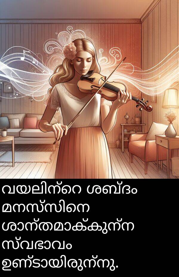 ശബ്ദം: വയലിന്റെ ശബ്ദം മനസ്സിനെ ശാന്തമാക്കുന്ന സ്വഭാവം ഉണ്ടായിരുന്നു.