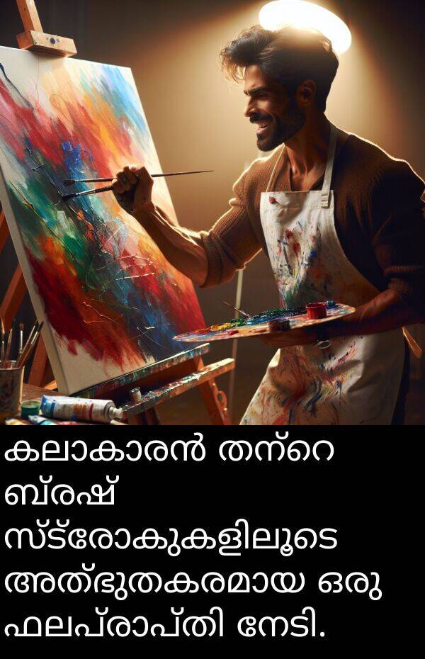 ബ്രഷ്: കലാകാരൻ തന്റെ ബ്രഷ് സ്ട്രോകുകളിലൂടെ അത്ഭുതകരമായ ഒരു ഫലപ്രാപ്തി നേടി.