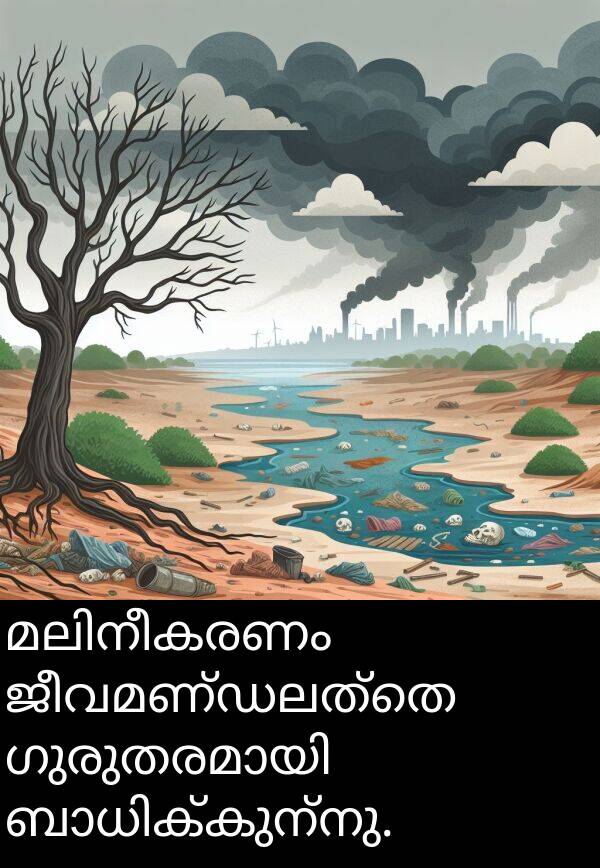 ജീവമണ്ഡലത്തെ: മലിനീകരണം ജീവമണ്ഡലത്തെ ഗുരുതരമായി ബാധിക്കുന്നു.