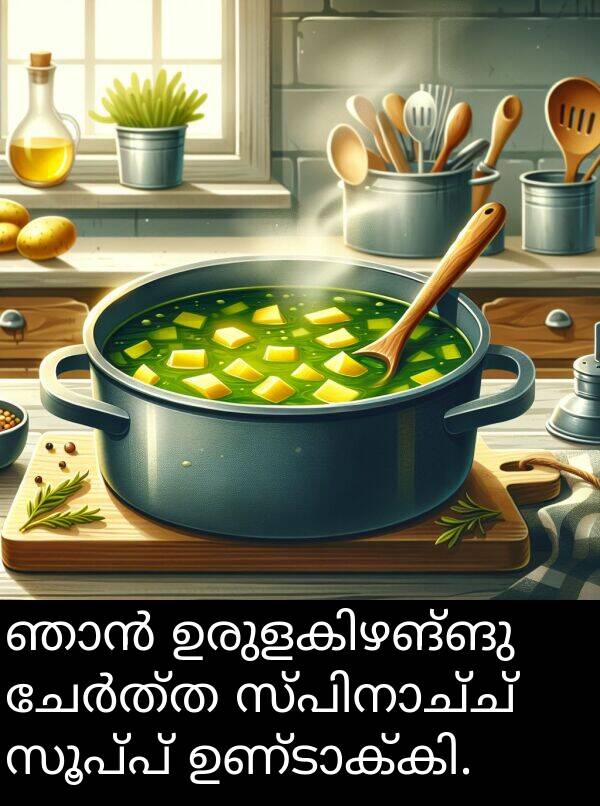 സൂപ്പ്: ഞാൻ ഉരുളകിഴങ്ങു ചേർത്ത സ്പിനാച്ച് സൂപ്പ് ഉണ്ടാക്കി.