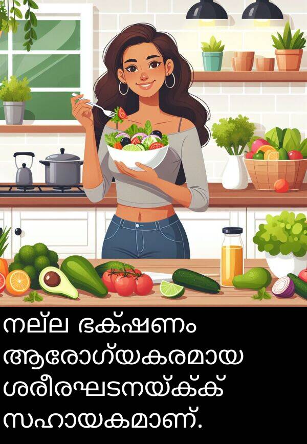 നല്ല: നല്ല ഭക്ഷണം ആരോഗ്യകരമായ ശരീരഘടനയ്ക്ക് സഹായകമാണ്.