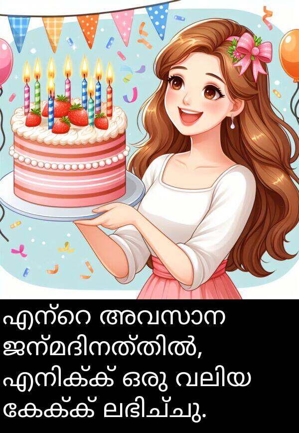 കേക്ക്: എന്റെ അവസാന ജന്മദിനത്തിൽ, എനിക്ക് ഒരു വലിയ കേക്ക് ലഭിച്ചു.
