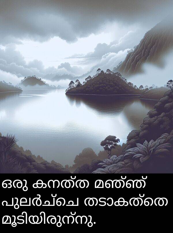 കനത്ത: ഒരു കനത്ത മഞ്ഞ് പുലർച്ചെ തടാകത്തെ മൂടിയിരുന്നു.