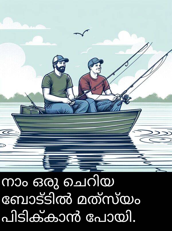 മത്സ്യം: നാം ഒരു ചെറിയ ബോട്ടിൽ മത്സ്യം പിടിക്കാൻ പോയി.