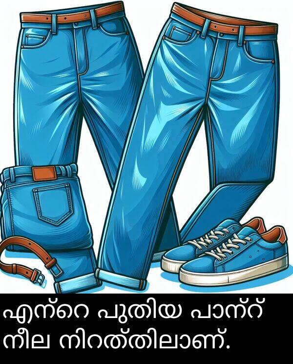 നീല: എന്റെ പുതിയ പാന്റ് നീല നിറത്തിലാണ്.
